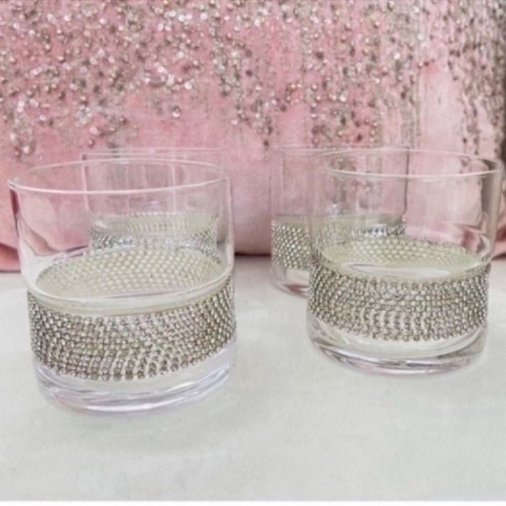 Set of 4 Crystal Silver Double Old Fashioned Glasses